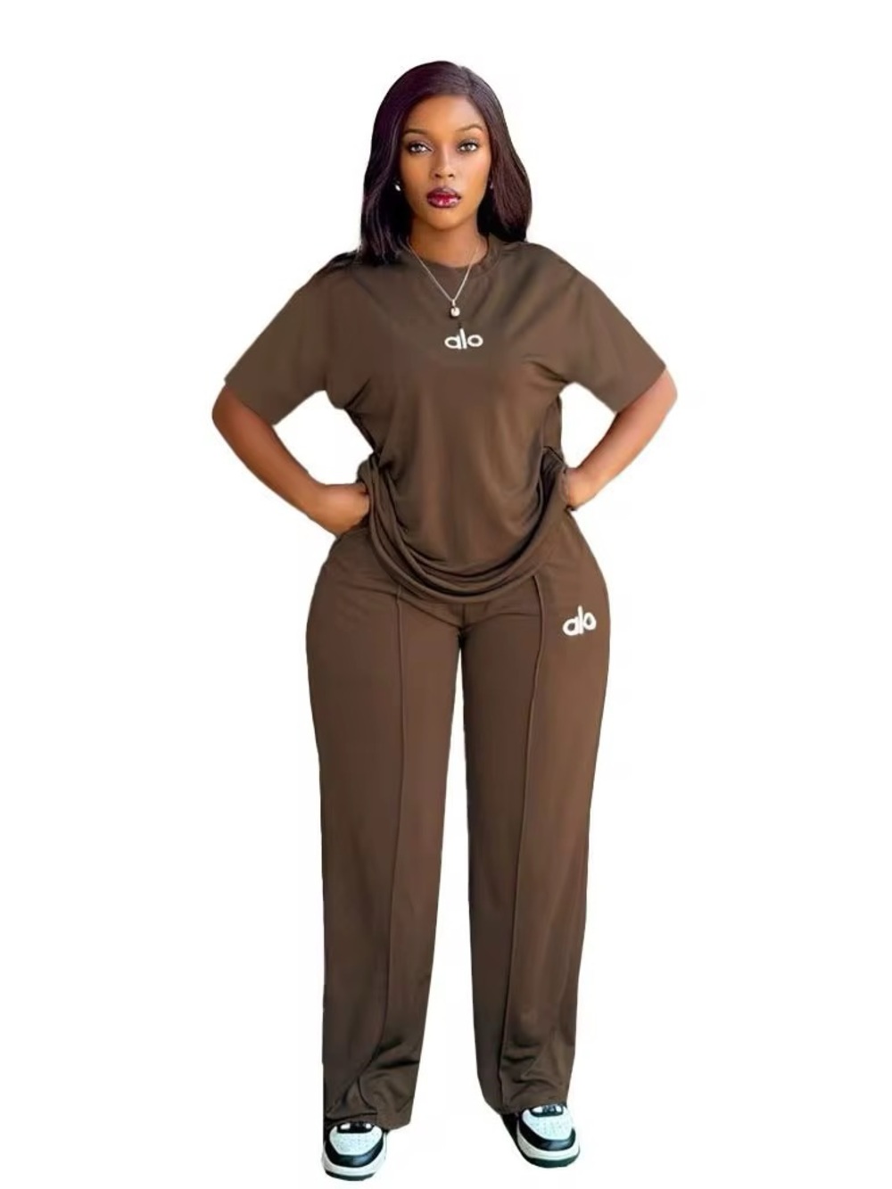 ALO Yoga Brown Wide-Leg Lounge Pant Set